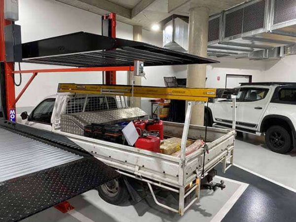 Laser 22CP 2 car stacker showing platform height clearance