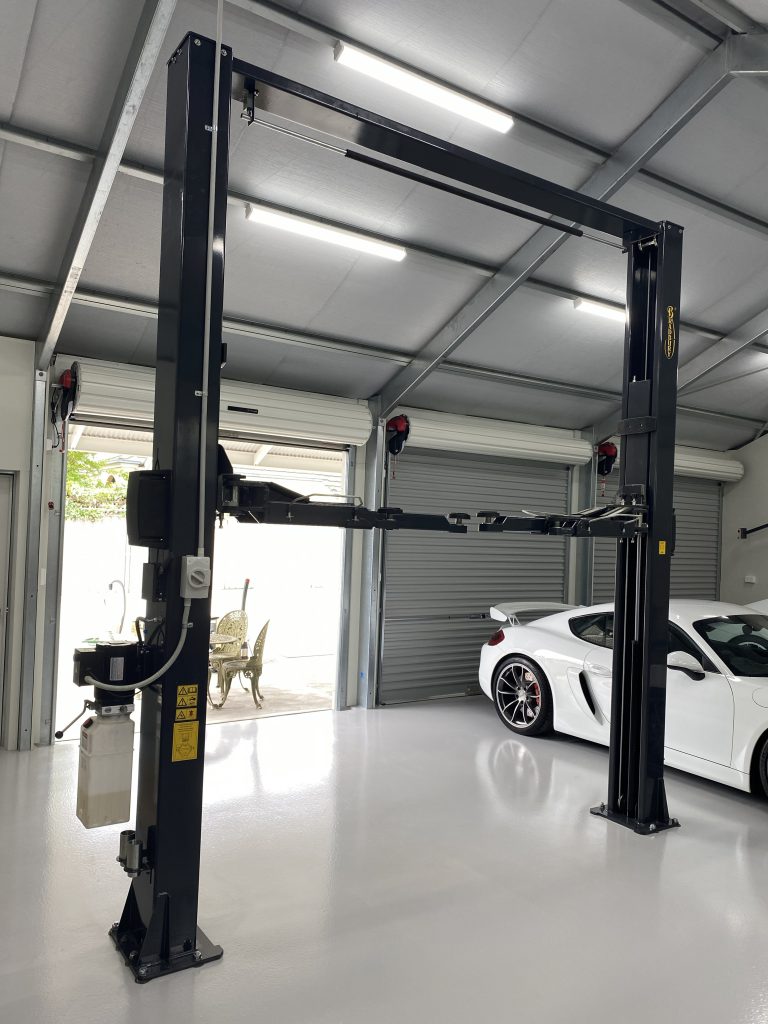 Bradbury 40SE 2 post hoist installation in workshop
